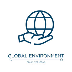 Poster - Global environment icon. Linear vector illustration from computer and media collection. Outline global environment icon vector. Thin line symbol for use on web and mobile apps, logo, print media.