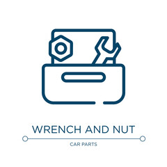Poster - Wrench and nut icon. Linear vector illustration from toolbox collection. Outline wrench and nut icon vector. Thin line symbol for use on web and mobile apps, logo, print media.