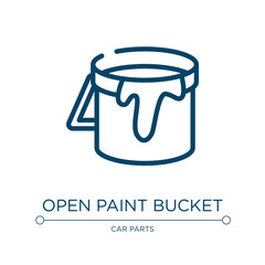 Poster - Open paint bucket icon. Linear vector illustration from toolbox collection. Outline open paint bucket icon vector. Thin line symbol for use on web and mobile apps, logo, print media.