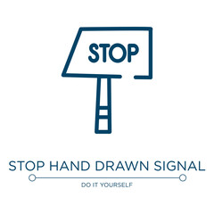 Poster - Stop hand drawn signal icon. Linear vector illustration from hand drawn construction collection. Outline stop hand drawn signal icon vector. Thin line symbol for use on web and mobile apps, logo,