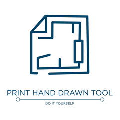 Poster - Blueprint hand drawn tool icon. Linear vector illustration from hand drawn construction collection. Outline blueprint hand drawn tool icon vector. Thin line symbol for use on web and mobile apps,