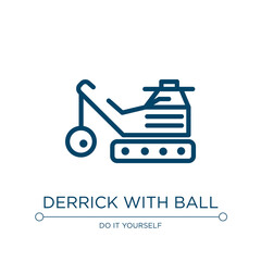 Poster - Derrick with ball icon. Linear vector illustration from constructicons collection. Outline derrick with ball icon vector. Thin line symbol for use on web and mobile apps, logo, print media.