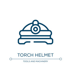 Poster - Torch helmet icon. Linear vector illustration from construction line craft collection. Outline torch helmet icon vector. Thin line symbol for use on web and mobile apps, logo, print media.