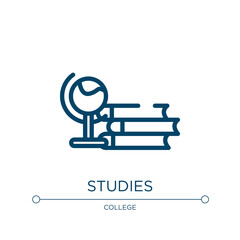 Poster - Studies icon. Linear vector illustration from education collection. Outline studies icon vector. Thin line symbol for use on web and mobile apps, logo, print media.