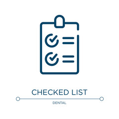 Poster - Checked list icon. Linear vector illustration from health collection. Outline checked list icon vector. Thin line symbol for use on web and mobile apps, logo, print media.