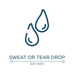 Aufkleber - Sweat or tear drop icon. Linear vector illustration from body parts collection. Outline sweat or tear drop icon vector. Thin line symbol for use on web and mobile apps, logo, print media.