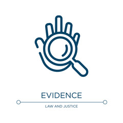 Poster - Evidence icon. Linear vector illustration from law and justice collection. Outline evidence icon vector. Thin line symbol for use on web and mobile apps, logo, print media.