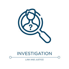 Poster - Investigation icon. Linear vector illustration from law and justice collection. Outline investigation icon vector. Thin line symbol for use on web and mobile apps, logo, print media.