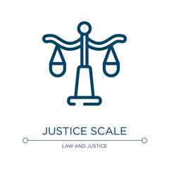 Poster - Justice scale icon. Linear vector illustration from law and justice collection. Outline justice scale icon vector. Thin line symbol for use on web and mobile apps, logo, print media.