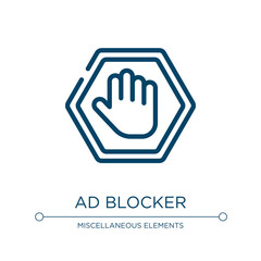 Poster - Ad blocker icon. Linear vector illustration from marketing & seo collection. Outline ad blocker icon vector. Thin line symbol for use on web and mobile apps, logo, print media.