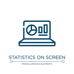 Poster - Statistics on screen icon. Linear vector illustration from business and charts collection. Outline statistics on screen icon vector. Thin line symbol for use on web and mobile apps, logo, print media.