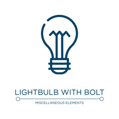 Poster - Lightbulb with bolt icon. Linear vector illustration from business pack collection. Outline lightbulb with bolt icon vector. Thin line symbol for use on web and mobile apps, logo, print media.