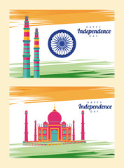 Canvas Print - india independence day celebration with taj mahal mosque and ashoka chakra