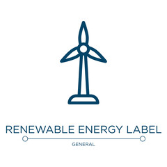 Poster - Renewable energy label icon. Linear vector illustration from general collection. Outline renewable energy label icon vector. Thin line symbol for use on web and mobile apps, logo, print media.