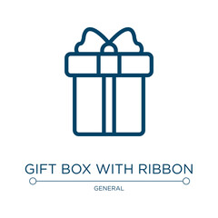 Poster - Gift box with ribbon icon. Linear vector illustration from general collection. Outline gift box with ribbon icon vector. Thin line symbol for use on web and mobile apps, logo, print media.