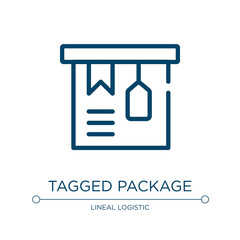 Poster - Tagged package icon. Linear vector illustration from lineal logistic collection. Outline tagged package icon vector. Thin line symbol for use on web and mobile apps, logo, print media.