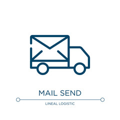 Poster - Mail send icon. Linear vector illustration from logistic delivery instructions collection. Outline mail send icon vector. Thin line symbol for use on web and mobile apps, logo, print media.