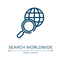 Poster - Search worldwide icon. Linear vector illustration from logistic delivery instructions collection. Outline search worldwide icon vector. Thin line symbol for use on web and mobile apps, logo, print