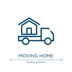 Poster - Moving home icon. Linear vector illustration from global logistic collection. Outline moving home icon vector. Thin line symbol for use on web and mobile apps, logo, print media.