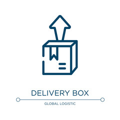 Poster - Delivery box icon. Linear vector illustration from global logistic collection. Outline delivery box icon vector. Thin line symbol for use on web and mobile apps, logo, print media.