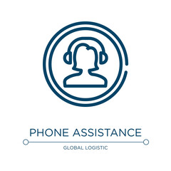 Poster - Phone assistance icon. Linear vector illustration from global logistic collection. Outline phone assistance icon vector. Thin line symbol for use on web and mobile apps, logo, print media.