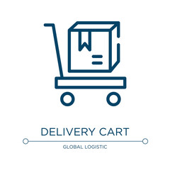 Poster - Delivery cart icon. Linear vector illustration from logistics and delivery collection. Outline delivery cart icon vector. Thin line symbol for use on web and mobile apps, logo, print media.