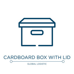 Poster - Cardboard box with lid icon. Linear vector illustration from boxes collection. Outline cardboard box with lid icon vector. Thin line symbol for use on web and mobile apps, logo, print media.