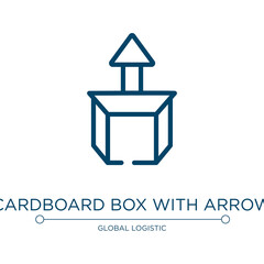 Aufkleber - Cardboard box with arrow icon. Linear vector illustration from boxes collection. Outline cardboard box with arrow icon vector. Thin line symbol for use on web and mobile apps, logo, print media.