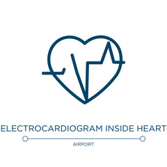 Poster - Electrocardiogram inside heart icon. Linear vector illustration from poi public places collection. Outline electrocardiogram inside heart icon vector. Thin line symbol for use on web and mobile apps,