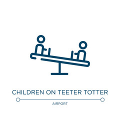 Poster - Children on teeter totter icon. Linear vector illustration from poi public places collection. Outline children on teeter totter icon vector. Thin line symbol for use on web and mobile apps, logo,