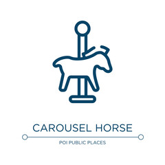 Poster - Carousel horse icon. Linear vector illustration from poi public places collection. Outline carousel horse icon vector. Thin line symbol for use on web and mobile apps, logo, print media.