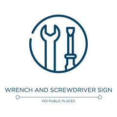 Poster - Wrench and screwdriver sign icon. Linear vector illustration from poi public places collection. Outline wrench and screwdriver sign icon vector. Thin line symbol for use on web and mobile apps, logo,