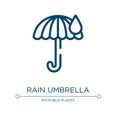 Poster - Rain umbrella icon. Linear vector illustration from poi public places collection. Outline rain umbrella icon vector. Thin line symbol for use on web and mobile apps, logo, print media.