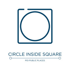 Poster - Circle inside square icon. Linear vector illustration from laundry instructions collection. Outline circle inside square icon vector. Thin line symbol for use on web and mobile apps, logo, print