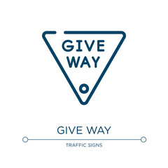 Fototapete - Give way icon. Linear vector illustration from traffic & road signs collection. Outline give way icon vector. Thin line symbol for use on web and mobile apps, logo, print media.