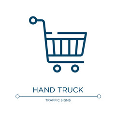 Poster - Hand truck icon. Linear vector illustration from shopping and commerce collection. Outline hand truck icon vector. Thin line symbol for use on web and mobile apps, logo, print media.