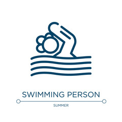 Poster - Swimming person icon. Linear vector illustration from summer collection. Outline swimming person icon vector. Thin line symbol for use on web and mobile apps, logo, print media.