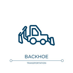 Poster - Backhoe icon. Linear vector illustration from transportation collection. Outline backhoe icon vector. Thin line symbol for use on web and mobile apps, logo, print media.