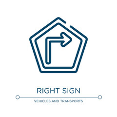 Poster - Right sign icon. Linear vector illustration from driving school collection. Outline right sign icon vector. Thin line symbol for use on web and mobile apps, logo, print media.