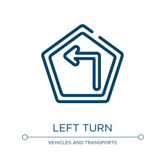 Aufkleber - Left turn icon. Linear vector illustration from driving school collection. Outline left turn icon vector. Thin line symbol for use on web and mobile apps, logo, print media.