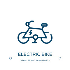 Poster - Electric bike icon. Linear vector illustration from vehicles transport collection. Outline electric bike icon vector. Thin line symbol for use on web and mobile apps, logo, print media.