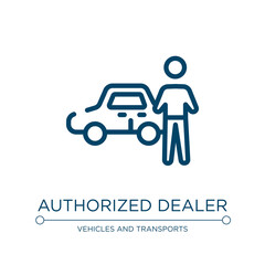 Poster - Authorized dealer icon. Linear vector illustration from motor show collection. Outline authorized dealer icon vector. Thin line symbol for use on web and mobile apps, logo, print media.