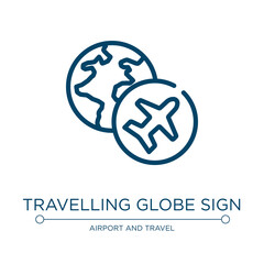 Poster - Travelling globe sign icon. Linear vector illustration from airport and travel collection. Outline travelling globe sign icon vector. Thin line symbol for use on web and mobile apps, logo, print