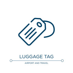 Poster - Luggage tag icon. Linear vector illustration from in the frontier collection. Outline luggage tag icon vector. Thin line symbol for use on web and mobile apps, logo, print media.