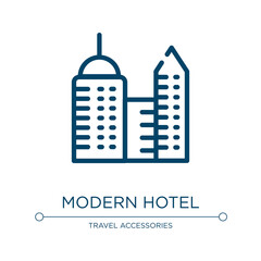 Poster - Modern hotel icon. Linear vector illustration from holidays collection. Outline modern hotel icon vector. Thin line symbol for use on web and mobile apps, logo, print media.