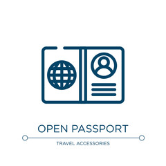 Poster - Open passport icon. Linear vector illustration from holidays collection. Outline open passport icon vector. Thin line symbol for use on web and mobile apps, logo, print media.