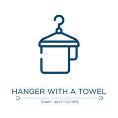 Aufkleber - Hanger with a towel icon. Linear vector illustration from holidays collection. Outline hanger with a towel icon vector. Thin line symbol for use on web and mobile apps, logo, print media.