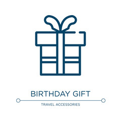 Aufkleber - Birthday gift icon. Linear vector illustration from holidays collection. Outline birthday gift icon vector. Thin line symbol for use on web and mobile apps, logo, print media.