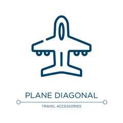Poster - Plane diagonal silhouette icon. Linear vector illustration from travel and tourism collection. Outline plane diagonal silhouette icon vector. Thin line symbol for use on web and mobile apps, logo,