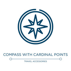 Poster - Compass with cardinal points icon. Linear vector illustration from travel and tourism collection. Outline compass with cardinal points icon vector. Thin line symbol for use on web and mobile apps,